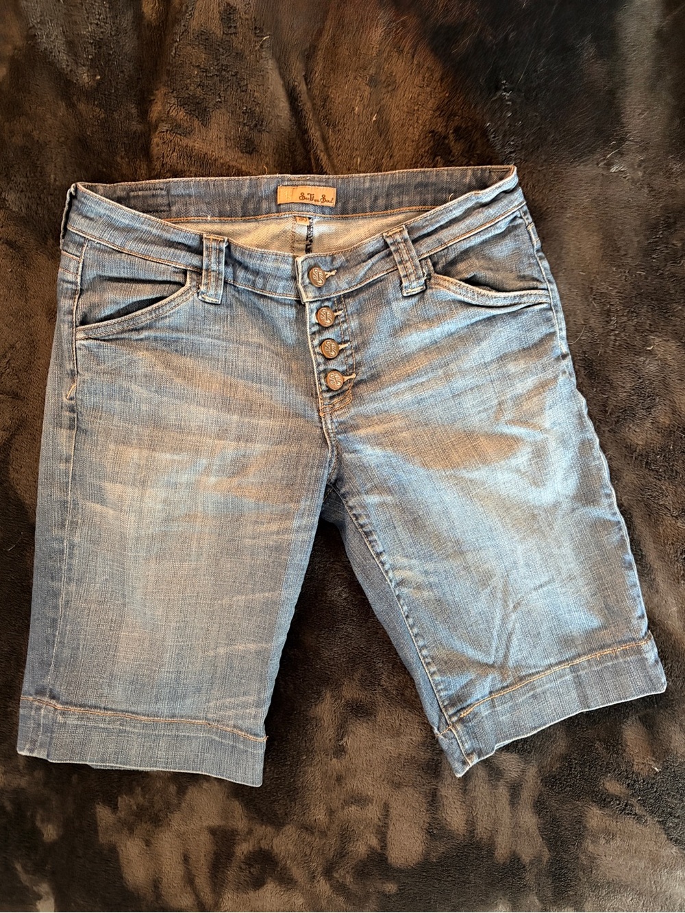 a.n.a Light Blue Denim Button-Front Bermuda Shorts